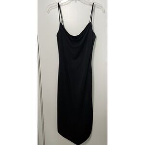 Ariella Black Vintage Slip Dress Cowl Neck Strappy Hankerchief Hem Large Y2K 90s